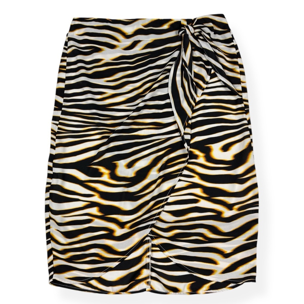 Worthington Skirt Womens 12 Animal Print Stretch Lined Faux‎ Wrap Skirt